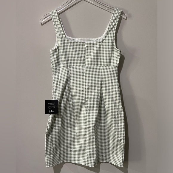 Lulus Happy Chance Sage Green Gingham Square Neck Mini Dress Size Small - Picture 7 of 10